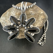 Men's Black Onyx Naja Pendant Necklace | Navajo Pearls | Sterling Silver | Authentic Native American Handmade | 17071