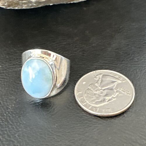 Navajo Blue Larimar Ring | Sterling Silver | Sz 9 | Authentic Native American Handmade | 16601