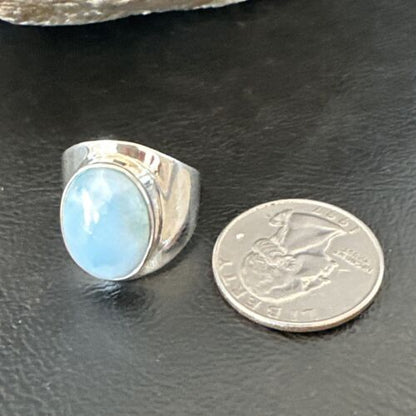 Navajo Blue Larimar Ring | Sterling Silver | Sz 9 | Authentic Native American Handmade | 16601