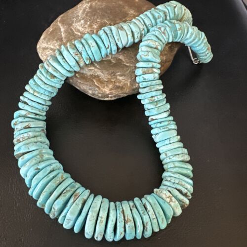 Navajo Blue Turquoise Graduated Pearls Necklace | Sterling Silver | Authentic Native American | 19" | 15497