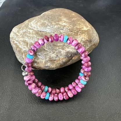 Navajo Purple Sugilite Turquoise Bead Bracelet | 6mm | Stainless Steel Memory Wire | Authentic Native American Handmade | 17613