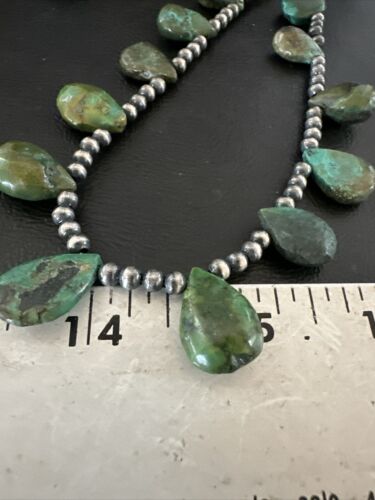 Navajo Pearls Green Teardrop Turquoise Necklace | Sterling Silver | 22" | Authentic Native American Handmade | 16957