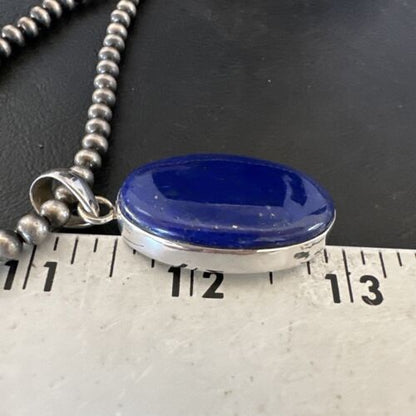 Navajo Blue Lapis Pendant with Pearls | Sterling Silver Necklace | 20" | Authentic Native American Handmade | 16661