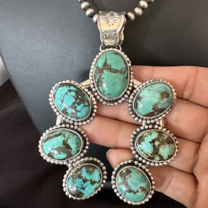 Men's Blue Turquoise Naja Pendant | Navajo Pearls Sterling Silver Necklace | Authentic Native American Handmade | 16180 - Masha USA