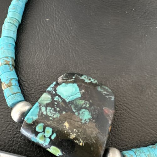 Navajo SpiderWeb Turquoise Heishi Pearls Necklace | Sterling Silver | 20" | Authentic Native American Handmade | 17032
