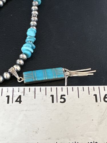 Navajo Kingman Turquoise Pendant Necklace | Sterling Silver | Native American Handmade | 14827