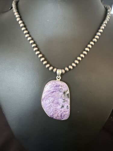 Navajo Pearls Purple Sugilite Pendant Necklace | Sterling Silver Beads | Authentic Native American Handmade | 15511