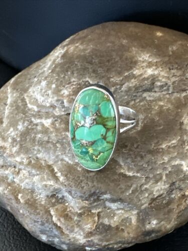 Navajo Green Mojave Turquoise Ring | Sterling Silver | Sz 7 | Authentic Native American Handmade | 15593