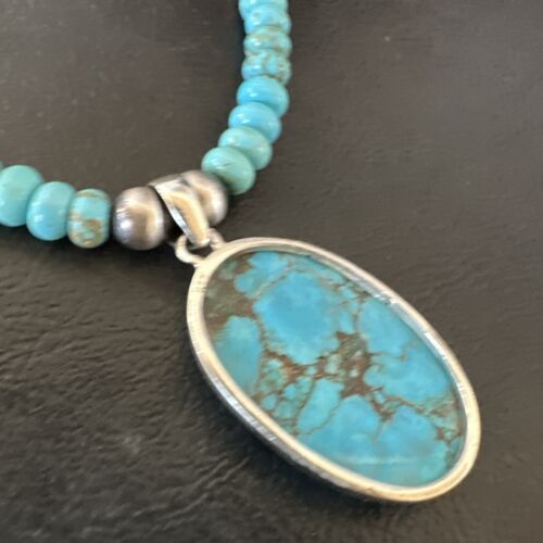 Men's Blue Spiderweb Turquoise Pendant Necklace | Navajo Sterling Silver | Authentic Native American Handmade | 16651