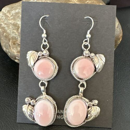 Navajo Pink Conch Shell Dangle Earrings | Sterling Silver | Authentic Native American Handmade | 17213