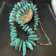 Navajo Blue Kingman Nugget Turquoise Necklace | Sterling Silver | 32" | Authentic Native American Handmade | 15287