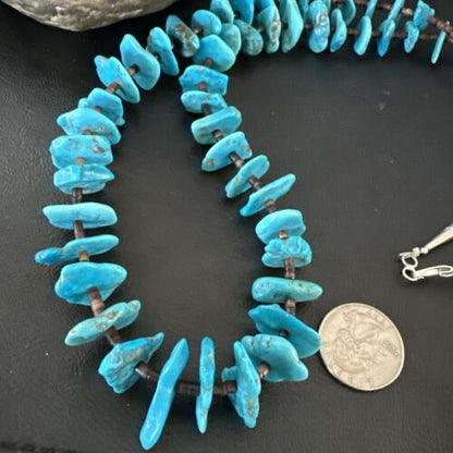 Navajo Kingman Turquoise Shell Heishi Bead Necklace | Sterling Silver | 28" | Authentic Native American Handmade | 17450