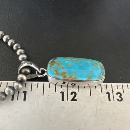 Navajo Blue Kingman Turquoise Pendant Necklace | Sterling Silver | 20" | Authentic Native American Handmade | 16698