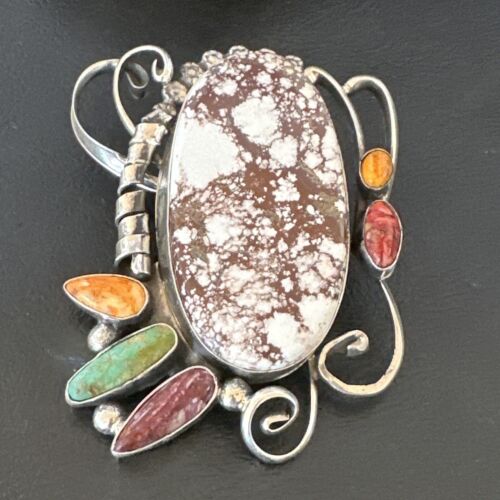 Navajo Women's Spiny Wild Horse Necklace Pendant | Sterling Silver | Multi-Stone | 16104