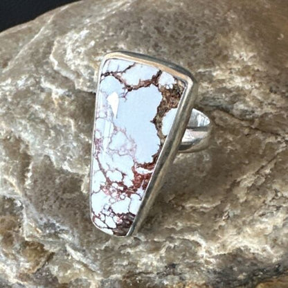 Men's and Women's Wild Horse Turquoise Navajo Ring | Sterling Silver | Sz 8 | Authentic Native American Handmade | 17351