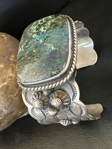 Navajo Sterling Silver Blue Turquoise Cuff Bracelet | Authentic Native American Handmade | 15987 - Masha USA