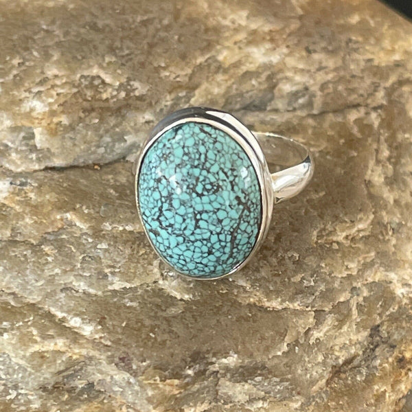 Navajo Spiderweb Blue Turquoise Ring | Sterling Silver | Sz 6.5 | Authentic Native American Handmade | 11438