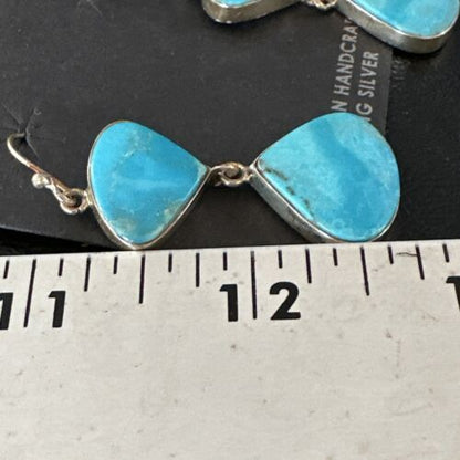 Navajo Blue Kingman Turquoise Dangle Earrings | Sterling Silver | Authentic Native American Handmade | 15101