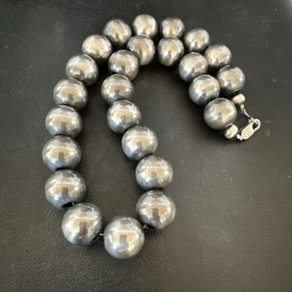 Navajo Pearls Necklace | XL Round 18mm Sterling Silver | 17" Single Strand | Authentic Native American Handmade | 17158