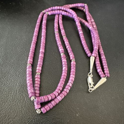 Stabilized Purple Sugilite Beads Necklace | Sterling Silver Tubes | 2-Strand | 17488