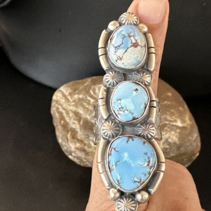 Navajo Blue Golden Hills Turquoise Multi-Stone Ring | Authentic Native American Sterling Silver | Sz 9.5 | 16288