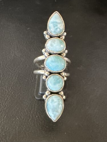 Navajo Blue Larimar Multi-Stone Ring | Authentic Native American Sterling Silver | Multi-Stone | Sz 5.5 | 15977