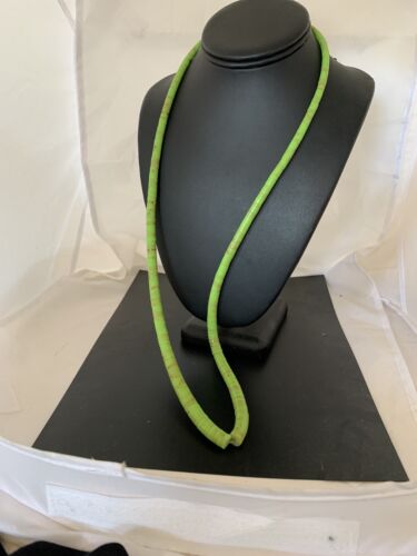 Navajo Green Gaspeite Stabilized Graduated Necklace | Sterling Silver | Authentic Native American | 32" | 00214