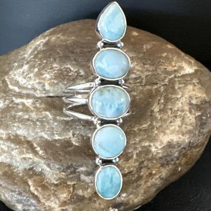 Navajo Blue Larimar Multi-Stone Ring | Authentic Native American Sterling Silver | Multi-Stone | Sz 8 | 15930