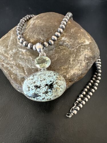 Navajo Dry Creek Turquoise Topaz Pendant Necklace | Sterling Silver | Authentic Native American Handmade | 16437