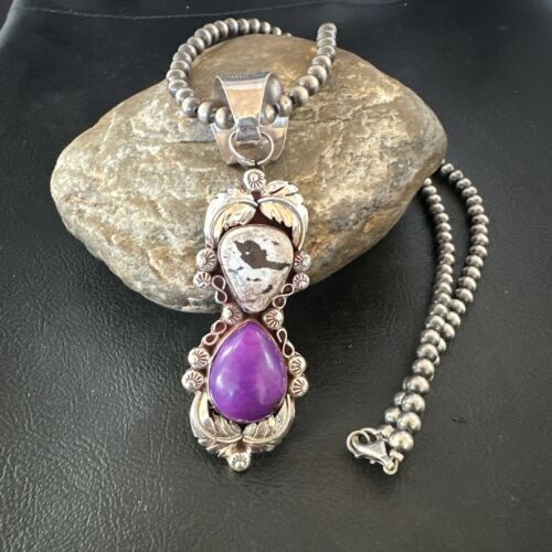 Navajo Pearls Pendant | Sterling Silver | White Buffalo Turquoise & Sugilite | Multi-Stone | 16872