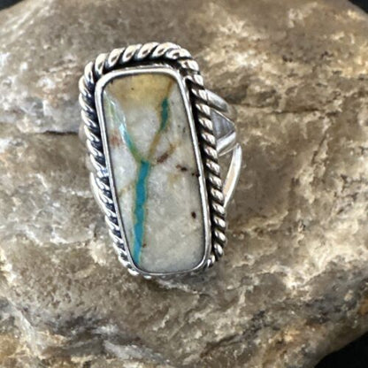 Navajo Ribbon Boulder Turquoise Ring | Sterling Silver | Sz 7 | Authentic Native American Handmade | 16473