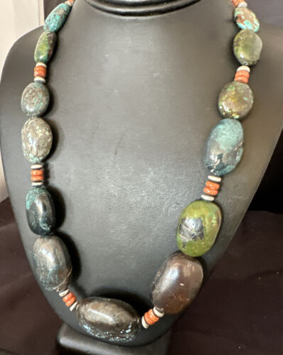 XXL Men's Chunky Spiderweb Turquoise Necklace | Navajo Sterling Silver | 21" | 16237
