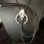 Men's Naja White Buffalo Turquoise Bolo Tie | Navajo Sterling Silver | Authentic Native American Handmade | 15274