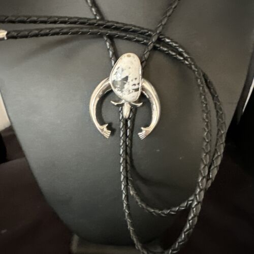Men's Naja White Buffalo Turquoise Bolo Tie | Navajo Sterling Silver | Authentic Native American Handmade | 15274