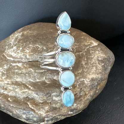 Navajo Blue Larimar Multi-Stone Ring | Authentic Native American Sterling Silver | Multi-Stone | Sz 8 | 15930