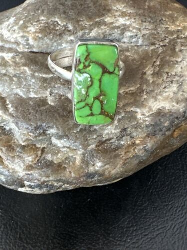 Adjustable Navajo Green Mojave Turquoise Ring | Sterling Silver | Sz 10 | 15710 - Masha USA
