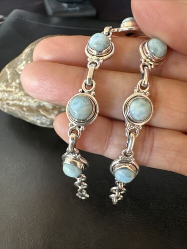 Navajo Blue Larimar Link Bracelet | Sterling Silver | 8" | Authentic Native American Handmade | 16080