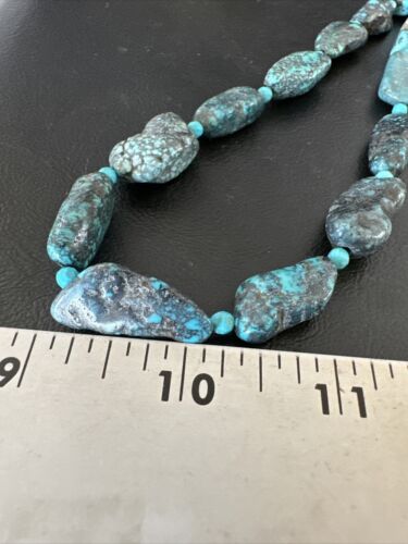 Navajo Blue Nugget Turquoise Bead Necklace | Sterling Silver Pearls | 20" | Authentic Native American Handmade | 16003