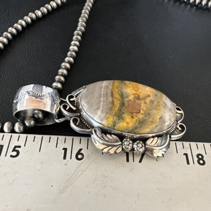 Navajo Bumblebee Jasper Pendant Necklace | Sterling Silver | Authentic Native American Handmade | 14983