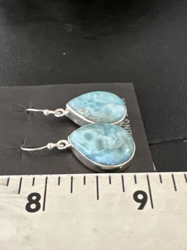 Navajo Blue Larimar Dangle Earrings | Sterling Silver | Authentic Native American Handmade | 17291