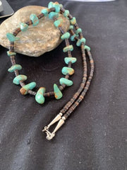 Native American Navajo Turquoise Shell Heishi Bead Necklace | Sterling Silver | 30" | 765