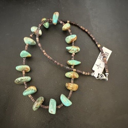 Navajo Royston Turquoise Shell Heishi Bead Necklace | Sterling Silver | 20" | 16956