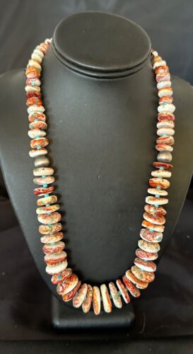 Navajo Blue Turquoise & Purple Spiny Oyster Bead Necklace | Sterling Silver | Authentic Native American | 23" | 17465