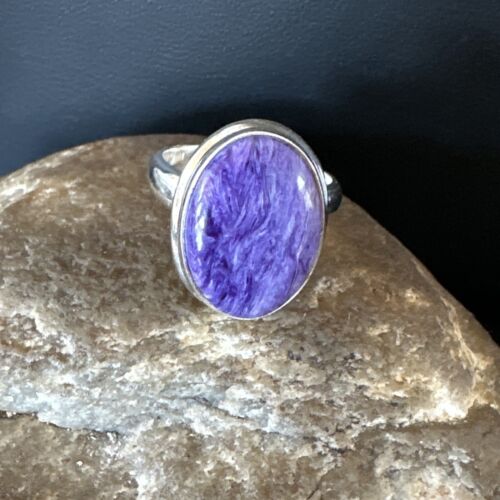 Women's Purple Charoite Navajo Oval Ring | Sterling Silver | Sz 9 | Authentic Native American Handmade | 16050