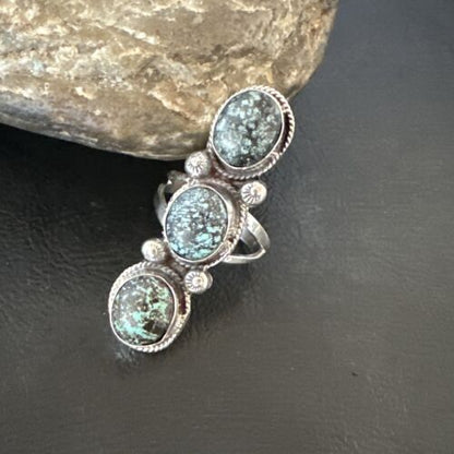 Navajo Blue Spiderweb Turquoise Multi-Stone Ring | Authentic Native American Sterling Silver | Sz 10 | 16712