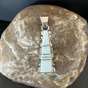 Navajo White Opal Inlay Pendant Necklace | Sterling Silver | Authentic Native American Handmade | 15679