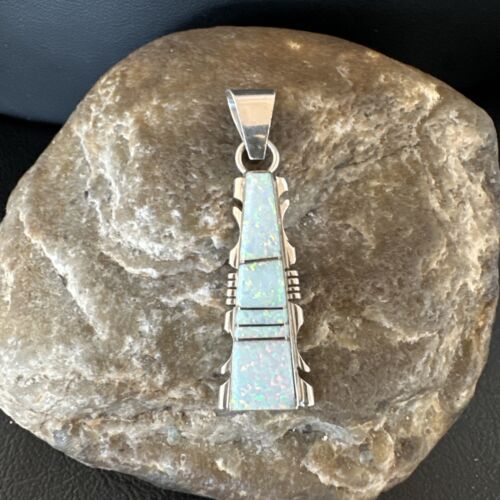 Navajo White Opal Inlay Pendant Necklace | Sterling Silver | Authentic Native American Handmade | 15679