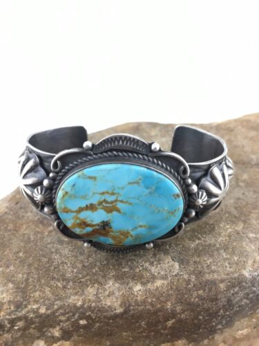 Navajo Kingman Turquoise Cuff Bracelet | Sterling Silver | Authentic Native American Handmade | 4538