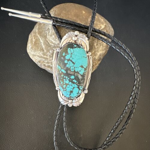 Men's Blue Spiderweb Turquoise Bolo Tie | Navajo Sterling Silver | Authentic Native American Handmade | 15010 - Masha USA
