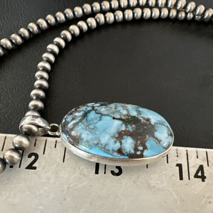 Navajo Blue Spiderweb Turquoise Pendant Necklace | Sterling Silver | Authentic Native American Handmade | 17022